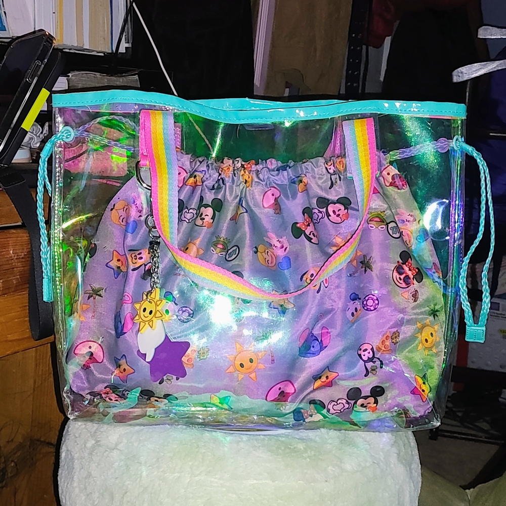 Disney Colorful Transparent Tote Bag with Drawstring Insert.
